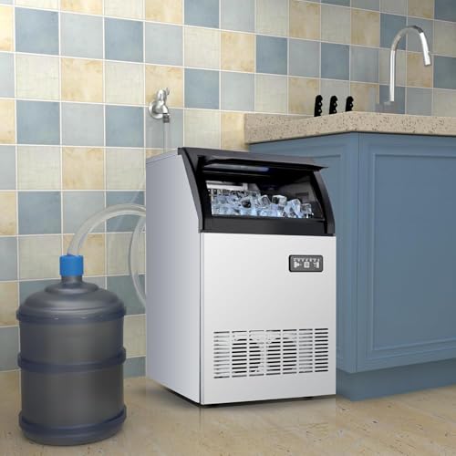 Image of GarveeHome Ice Maker Machine, Stainless Steel Under Counter 200 LB /24h Commercial Ice Maker with 55 LBS Storage Capacity, 90 Ice Cubes for Home, Bar, Restaurant, Outdoor Activities