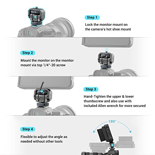 Smallrig Camera Monitor Mount Lite With Cold Shoe, Swivel 360° And Tilt 180° Holder For Field Monitor, Led, Flash And Video Shooting Photography Accessories, Max Load Capacity Of 90° Tilt 3.2Kg - 3809 #TOP6