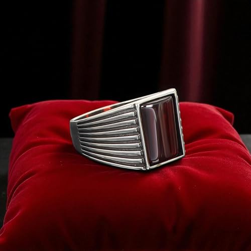 Men's Sterling Silver Rectangular Gemstone Ring – Vertical Ribbed Band Design, 925 Solid Silver Statement Jewelry3