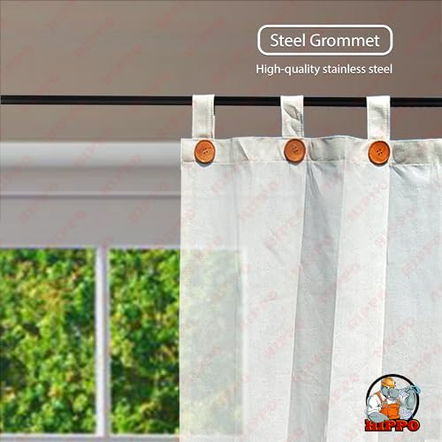 Image of HIPPO Outdoor Balcony Sun, UV & Dust Protection Curtain HDPE Light Filtering 160 GSM Tab-Top Loop with Decorative Button Curtains for Home, Garden, Varanda, Hotel (Sand-White, 3FTX4.5FT, 2 PC)