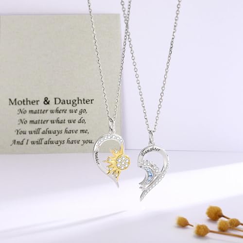 Mother Daughter Necklace Set for 2 Sterling Silver Sun and Moon Matching Pendant Necklace Jewelry Gifts Mother's Day Birthday2