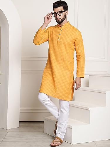 Image of SOJANYA (Since 1958 Men's Cotton Blend Checked Kurta and Churidar Pyjama Set