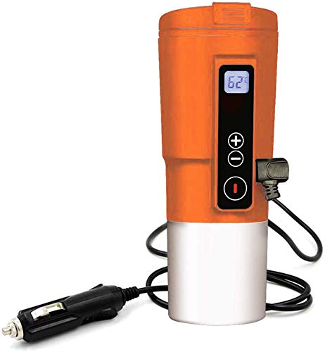 LEJIEYIN Smart Temperature Control Travel Coffee Mug Electric heated Travel Mug 12V Stainless Steel Tumbler Smart Heating Car Cup Keep Milk Warm LCD display Easily Washing Safe for use Orange