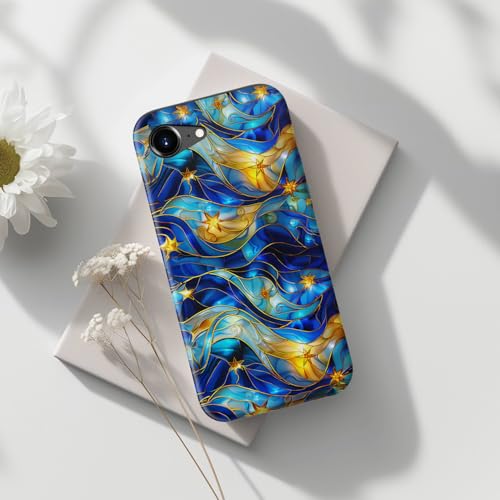 Image of Goodon for iPhone 16e Case Cute - Wireless Charging Compatible - Dual-Layer Hard Shell + Silicone Cover - Protective Phone Case with Trendy Designs for Women - Abstract Bule Gold Water