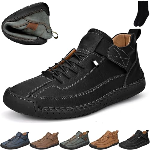 Handmade Mens Casual Loafers Moccasins Slip On Driving Shoes, Mens Comfortable Vintage Leather Flat Ankle Boots, Lightweight Dress Walking Shoes for Business Office Work
