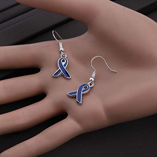 CHOORO Blue Awareness Ribbon Earrings Gift for Colon Cancer, Arthritis, Rectal Cancer, Huntington's Disease4