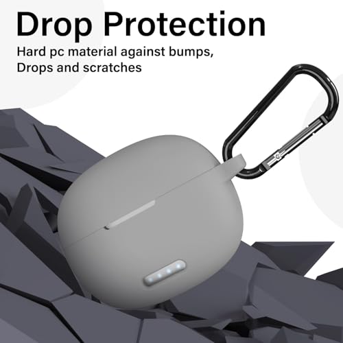 Image of Sounce Earphone Case Cover for Boult Audio W20 TWS Soft Silicone Skin Case Cover Shock Absorbing Protective Case with Keychain [Front LED Visible] - Grey