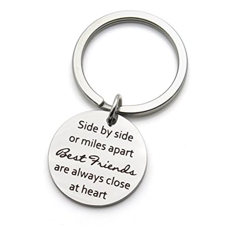 WISHOW Best Friends Keychain Side By Side Or Miles Apart Best Friends Close At Heart Friendship Gifts Stainless Steel Keychain Key Ring Cover
