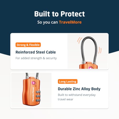 4 Pack TSA Approved Travel Combination Cable Luggage Locks for Suitcases & Backpacks - Orange - Image 5