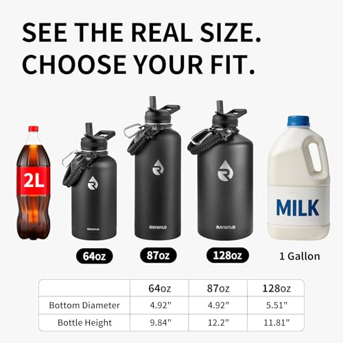 Image of RAYMYLO Insulated Water Bottle 87 oz, Triple Wall Vacuum Stainless Steel (Cold for 48 Hrs), Leak Proof & Non-BPA, Modern Water Flask Jug with Paracord Handle & Straw Spout Lids, Light Purple