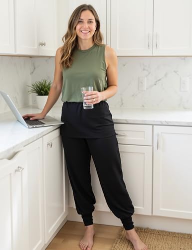 Foto von Terecey Yogahose Damen Lang mit Rock Yoga Hose Damen Baumwolle Lockere Hosen Bequeme Freizeithose Weite Jogginghose für Yoga Pilates Tanzen Joggen Schwarz L