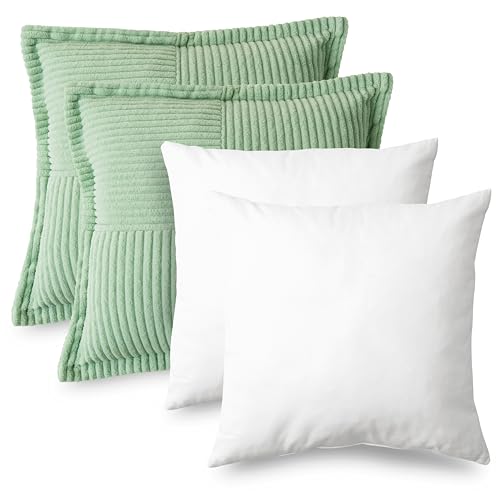 HIG 2er Set Kordsamt Sofakissen 40x40 cm – mit Füllung & Bezug – Weiche...