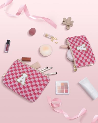 Wandering Nature Personalized Initial Makeup Bag Set – 2-Pack Small Cosmetic Pouch for Travel, Toiletry & Purse Organization, Trendy Glitter Chenille Design for Women, Moms & Daughters4