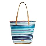Vera Bradley Women's Straw Bucket Tote Bag, Spring Mint Stripe, One Size