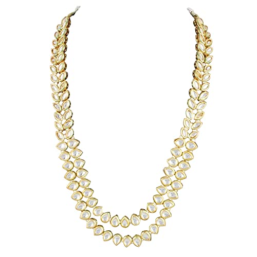 Image of I Jewels Gold And Silver Plated Traditional 2 Layered Long Kundan Studded Necklace Jewellery Set with Earrings for Women And Girls (IJ363)