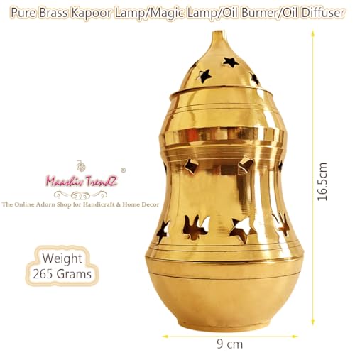 Image of Premium Pure Brass Kapoor Lamp /Aroma Diffuser /Oil Burner /Oil Diffuser /Vastu Diya /Brass Feng Shui Aroma Incense Burner Camphor /Bakhoor Dani /Camphor Lamp with Diya 16.5 cm HT.