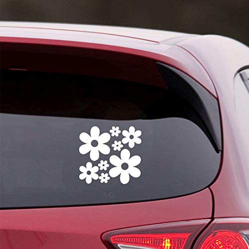 Image of Groovy Daisy Flower (White) (Set of 2) Premium Waterproof Vinyl Decal Stickers for Laptop Phone Accessory Helmet Car Window Bumper Mug Tuber Cup Door Wall Decoration
