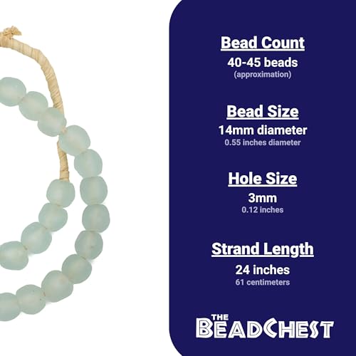 The Bead Chest African Recycled Glass Beads Handmade in Ghana Clear Aqua 14mm Strand for Jewelry Making, Crafts, and Home Decor I Approximately 40-45 Beads - Image 6