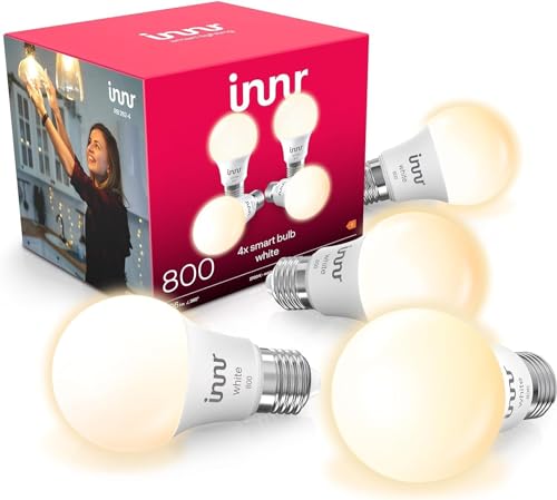 innr Zigbee E27 Smart Lampe funktioniert mit Hue* und Alexa (Bridge erforderlich) Warmweiß Smart Home Glühbirne Dimmbar 806 Lumen 4 Stück