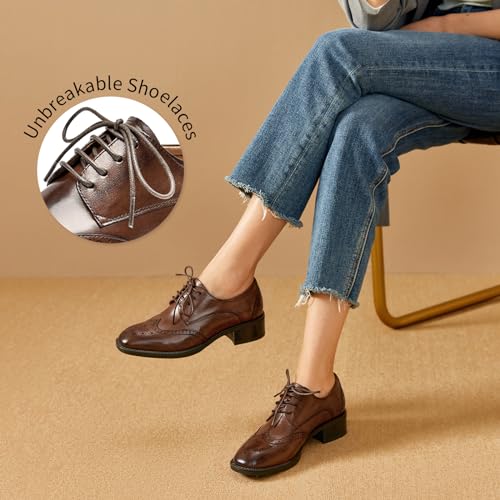 Image of BEAU TODAY Oxford Shoes for Women Leather Brogue Wingtips Dress Shoes | Calskin Upper,Pigkin Lining,Pigskin Insole,Rubber Outsole,Lightweight,Anti-slip,Wear-resistant,Breathable,Black
