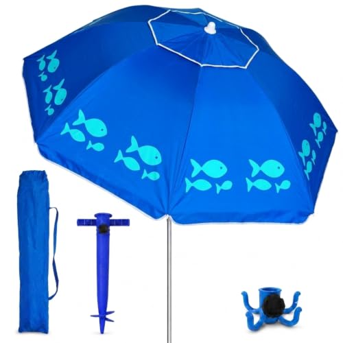 Szaszłyk Parasol Plaża 200 cm, Aluminium, UPF+50 blokuje 99% promieni UV, 8 prętów z włókna szklanego, bardzo lekki 1,5 kg, górne okno, KOLOR 1, Grande