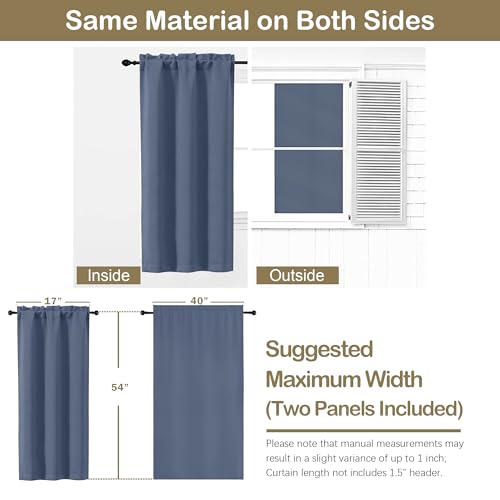 Image of Denim Blue Short Blackout Curtains for Bedroom 54 Inches Long 2 Panels, Modern Window Treatment Thermal Insulated Curtains for Living Room, Dual Rod Pocket Blackout Drapes, 2x40Wx54L Inches