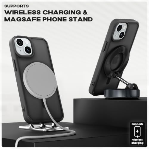 Image of Pikkme Back Cover for iPhone 15 | Mag-Safe Compatible | Smoke Frosted Transparent Matte Finish | Hard PC + Soft TPU | Shockproof | Raised Camera Protection Bumper Case| Black Smoke Mag-Safe