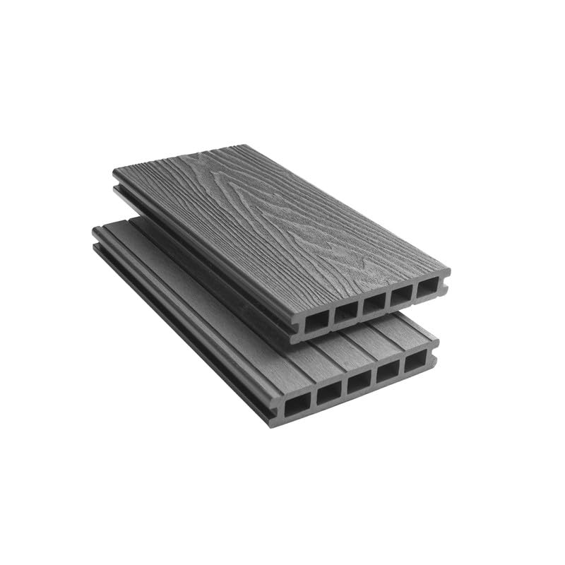 Tuda Grass Direct | 3.6m Composite Decking Boards WPC – Deep Embossed Woodgrain Effect | 9 Colours | Fixings & L-Shaped Edging Trims Included | (4 sqm | 8 Boards, Grey) — image 1