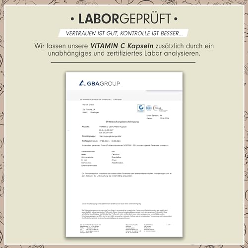 Vitamin C hochdosiert - 365 Kapseln - 500 mg Vitamin C gepuffert - hochwertiges Calcium-Ascorbat optimal hochdosiert - laborgeprüft mit Zertifikat - 100% vegan - Jahresvorrat