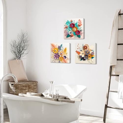 Piy Painting Set of 3 Wall Art Beautiful Pattern Canvas Painting Framed Canvas Prints Pictures Print On Canvas Photo Stretched On Wooden Wall Decor For Dorm Bedroom (12x12in) - Image 4