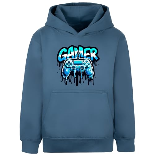 Sweat à capuche Gamer bleu garçons 5 ans en coton avec poche kangourou