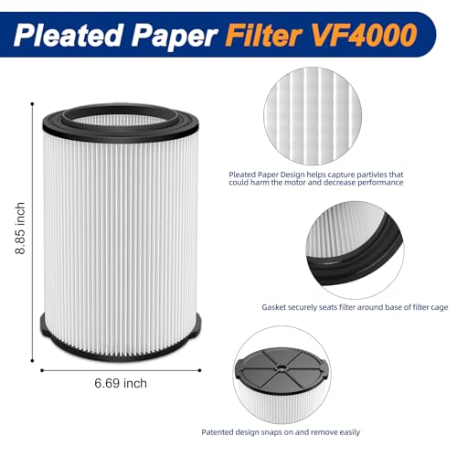 Image of VF4000 Filter Replacement for Ridgid Shop Vac 5-20 Gallon Wet Dry Vacuum, for Husky 6-9 Gallon Vacuum, 3 Pack Standard Vacuum Filters + 6 Pack Foam Sleeve + 1 Cleaning Brush, 72952