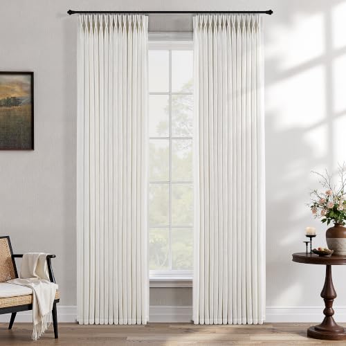 Natural Pinch Pleated Linen Curtains 84 Inch Length 2 Panels Semi Sheer