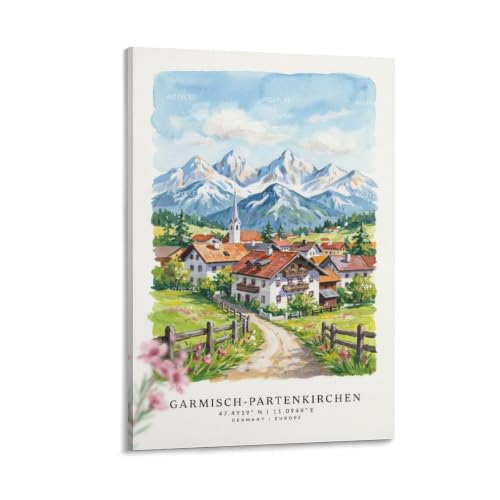 Impression peinture Garmisch Partenkirchen grand paysage aquarelle premium