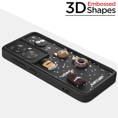 Image of Pikkme Back Cover for Oppo F25 Pro 5G | 3D Bear Silicone Cute & Fun Coffee Cartoon | Full Body Protection Bumper Case (Black)