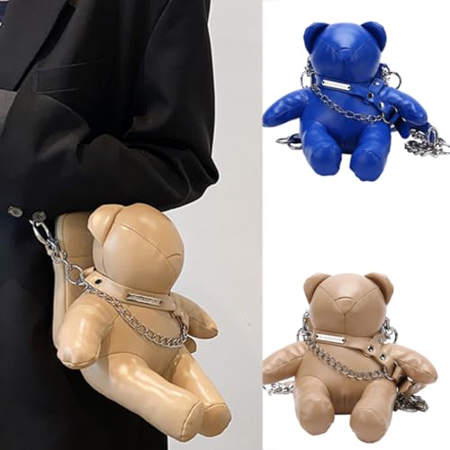 Fashion Small Crossbody Bag with Soft Inner Lining PU Leather Cute Bear Shape Phone Purse Shoulder Handbag with Chain3