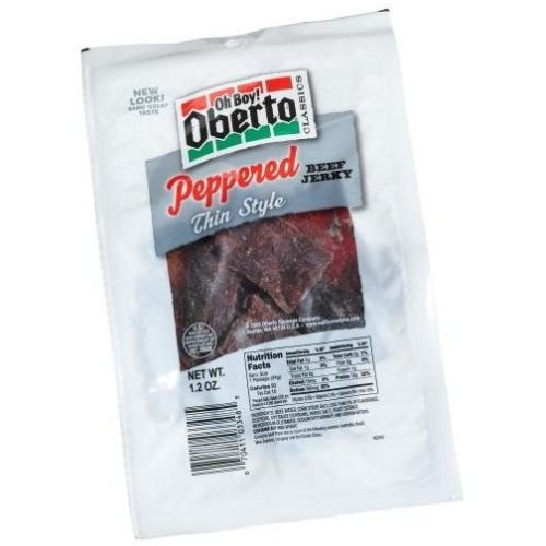 Oh Boy Oberto Thin Style Peppered Beef Jerky - 1.2 oz. bag, 64 per case