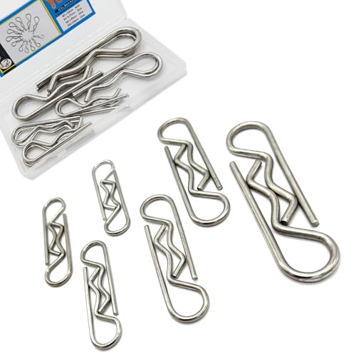 Image of 12Pcs Stainless Steel Heavy Duty Hitch Pins Clips R Clips Spring Retaining Wire Hair Pins Cotter Pin Strong Spring R Clip for Trailer Tractor Mower Carts Truck Clip 4Sizes M3x60 M3.5x75 M4x85 M5x100
