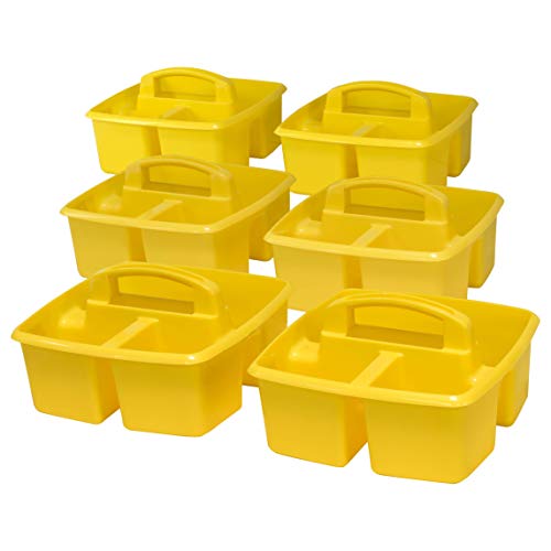 Image of Storex 3-Compartment Small Caddy - Multipurpose Classroom Organizer with Handle, Yellow, 6-Pack (00950U06C)