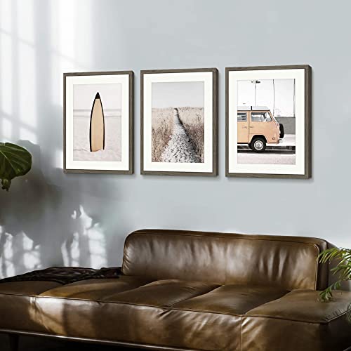 Beach Wall Art Bedroom Picture: Vintage Living Room Framed Coastal Landscape Ocean Sea Seascape Artwork Vertical 3 Piece Tropical Palm Surf Bus Print 16X20 Modern Relaxing Surfboard Seaside Nature Summer Scene Painting For Home Office #TOP5