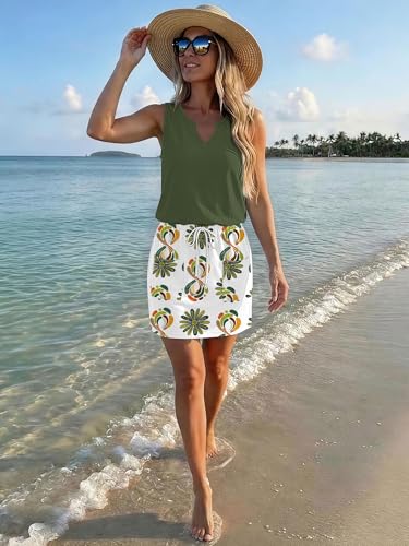 Image of SAUKOLE Womens Sleeveless T Shirt Dresses Casual Cute Floral Print Short Dress Summer Fashion Front Pockets