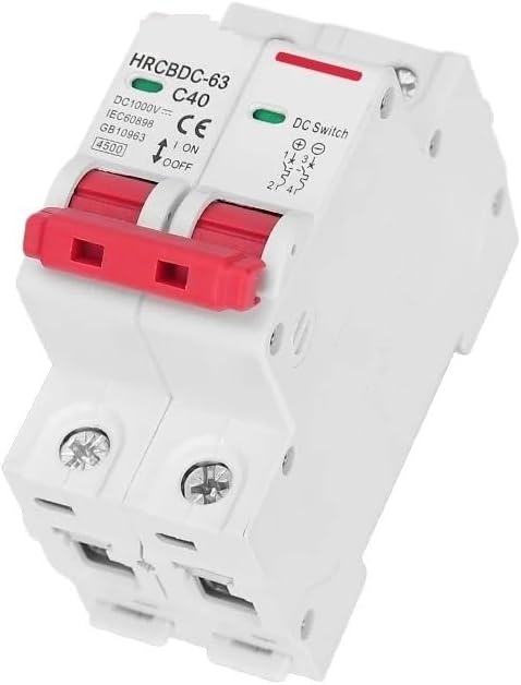 Circuit Breaker 2P DC 1000V Overload Protection Switch 6A 10A 16A 20A 25A 32A 40A 50A 63A for Photovoltaic PV System(1P,25A)