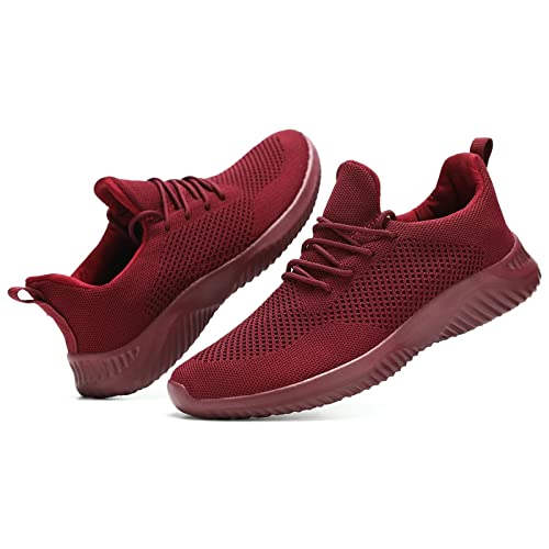 Mens Loafers Shoes Slip On Walking Tennis Runnings Sneakers Fashion Lightweight Breathable Mesh Soft Sole Casual Work Red #TOP4