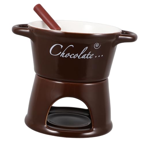 Sosoport Juego De Fondue De Cerámica t Forma Marrón Mini Olla para Fondue De Chocolate Calentador De Mantequilla Rápido para Hogar y Reuniones Incluye Taza 1 Unidad