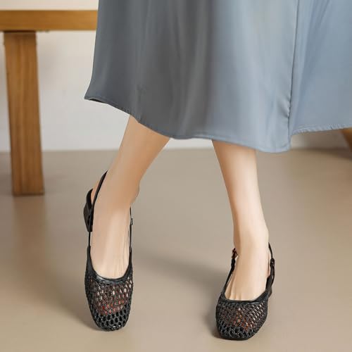 Image of MICIFA slingback flats for women, Round Toe Low heel Sandals Fashion Splicing Dress Shoes for Women