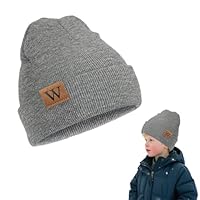 Quorlis Kids Beanie Hat - Stretchy Thermal Insulated Wolly Beanie for 3-8 Years Boys and Girls, Double Layer Winter & Autumn Hat with Turn-Up, Soft and Cozy Kids Hat for Outdoor Activities, Grey
