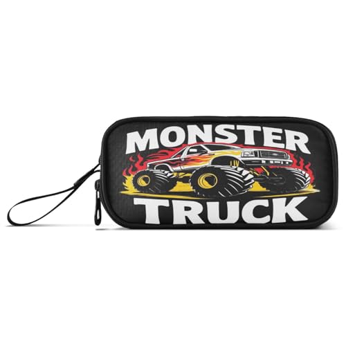 Image of Caikeny Pencil Case Monster Truck Pen Bag Black Large Capacity Pencil Box Pen Pouch with Zipper Cosmetic Organizer for Kids Teens Adults