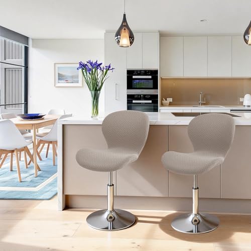 Image of Gollense Bar Stool Covers with Backs, Set of 4 Stretch Jacquard Barstool Seat Covers, Washable Swivel Pub Counter Height Chair Slipcover Protector for Home Kitchen Cafe (T-Shaped Jacquard-Khaki)