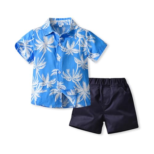 Image of KISBINI Toddler Boys Summer Clothes Set Hawaiian Cotton T-Shirt and Shorts Set Dinosaur Sharks Clothing Set