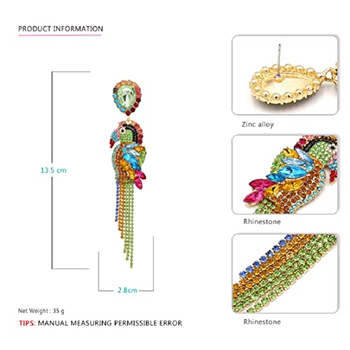 Parrot Earrings for Women, Cute Bird Parrot Tassel Earrings for Womens, Beaded Parrot Dangle Earrings Hypoallergenic, Tropical Parrot Animal Bohemian Drop Earrings, Sterling Silver, No Gemstone4